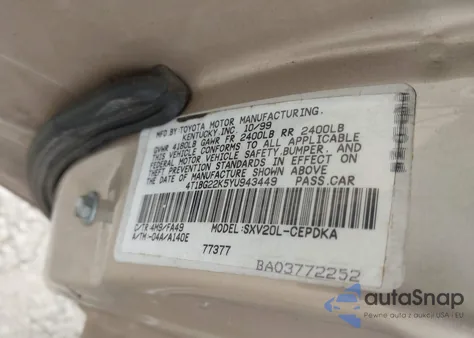 2000 Toyota Camry Ce из США, поврежденный, VIN 4T1BG22K5YU943449